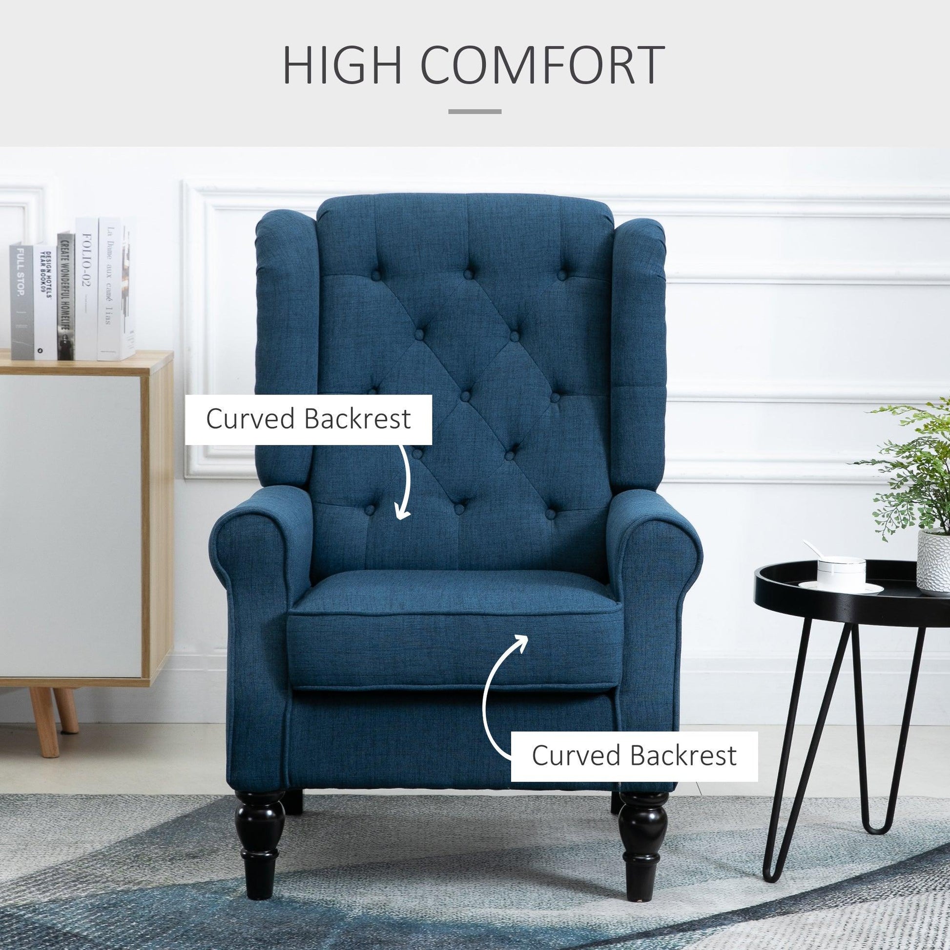 HOMCOM Accent Armchair Home Furniture Retro Tufted Club Wood Fabric Blue - ALL4U RETAILER LTD