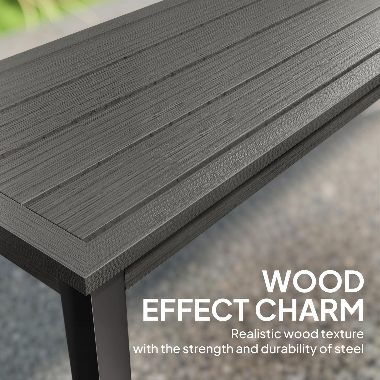 Outsunny 2 Seater Garden Bench Outdoor Loveseat Wood Effect Slatted Seat Steel Frame Grey Patio Park