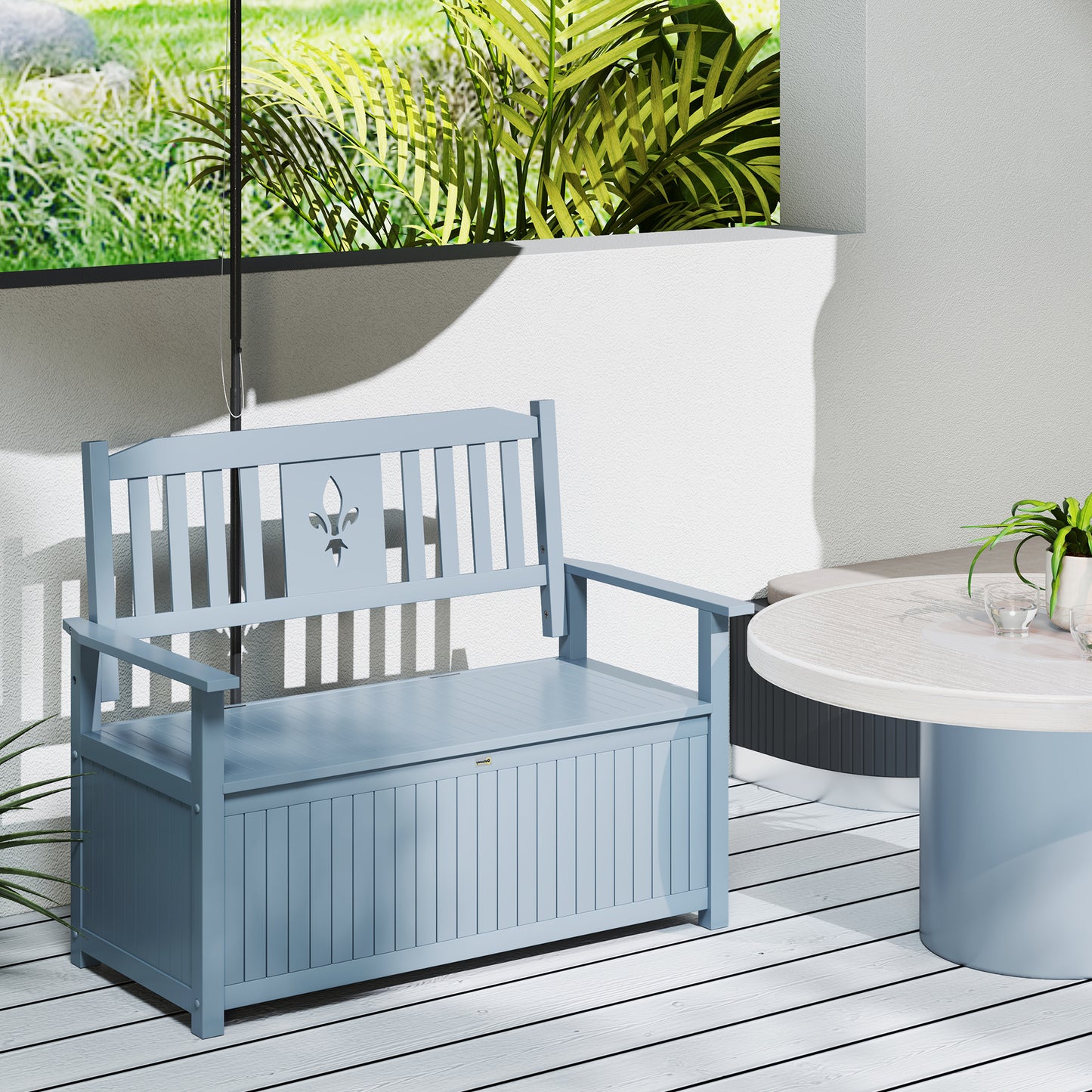 Outsunny Two Seater Wooden Storage Garden Bench With Hidden Underseat Storage Grey