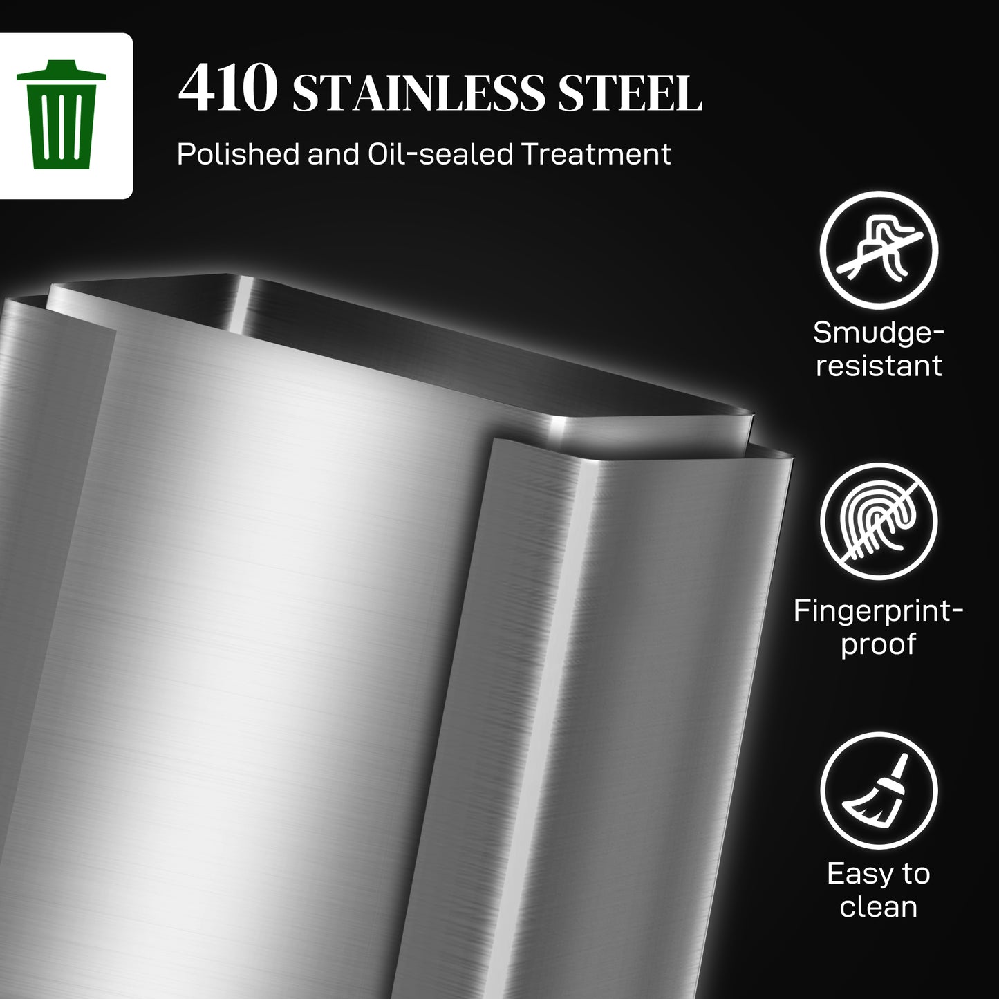 HOMCOM 60L Dual Compartment Stainless Steel Bin With Deodoriser Holders Silver Tone