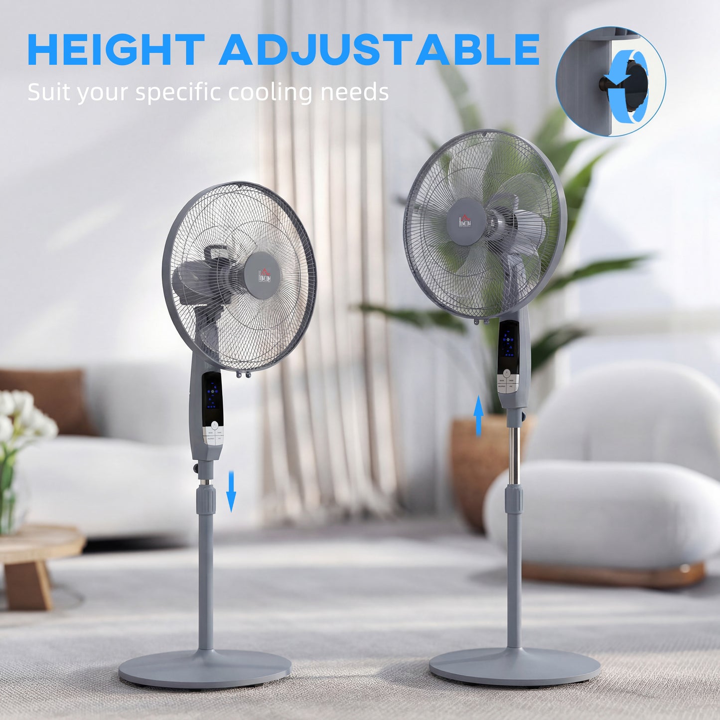 HOMCOM 16 Inch Pedestal Standing Floor Fan With Remote Control 85 Degree Oscillation 3 Speed Settings Grey
