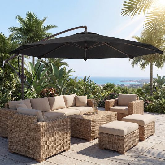 Outsunny 3m Cantilever Parasol With Protective Cover And Wind Ropes Banana Parasol With Crank Handle Black