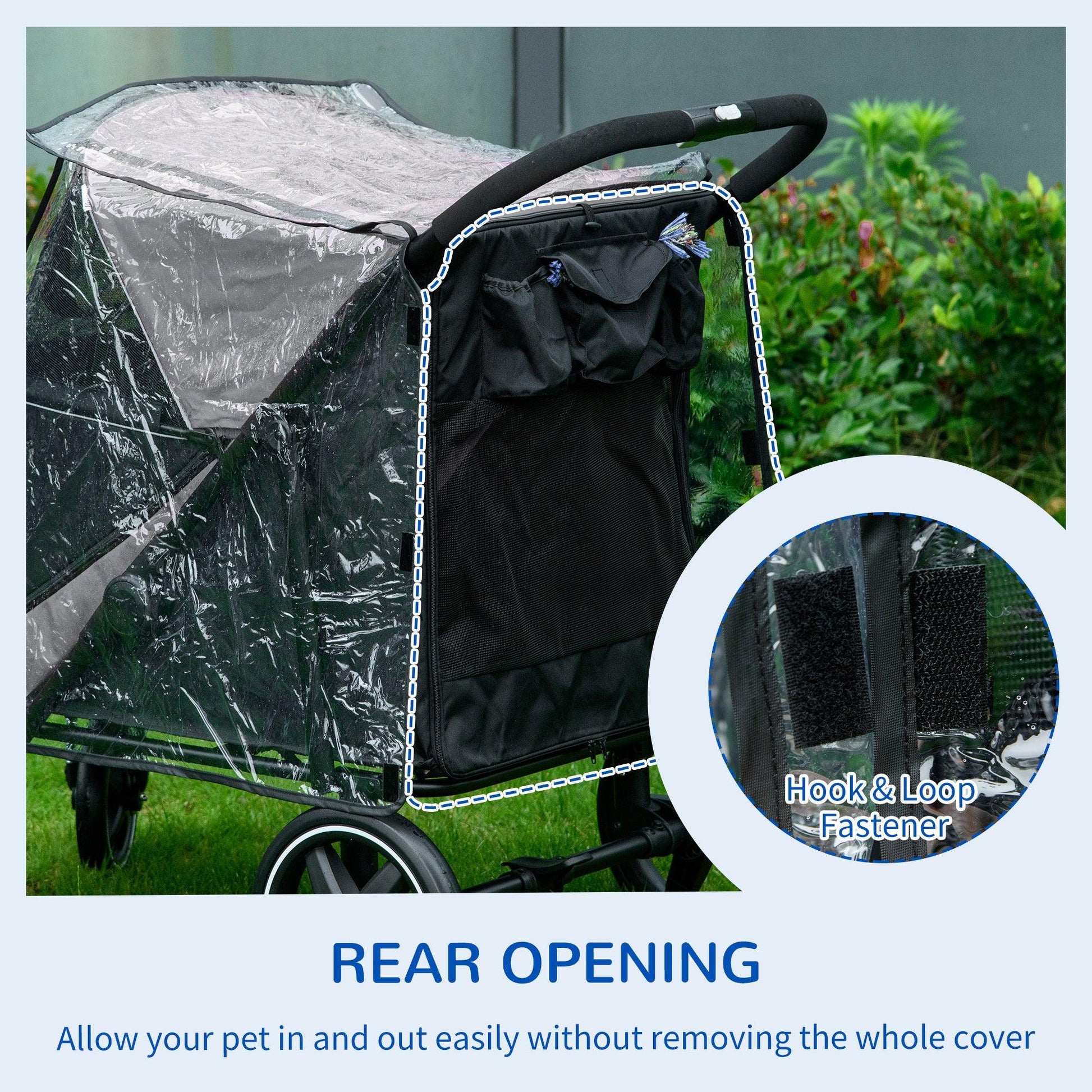 PawHut 4 Wheel Pet Stroller with Rain Cover for Medium and Large Dogs - Black - ALL4U RETAILER LTD