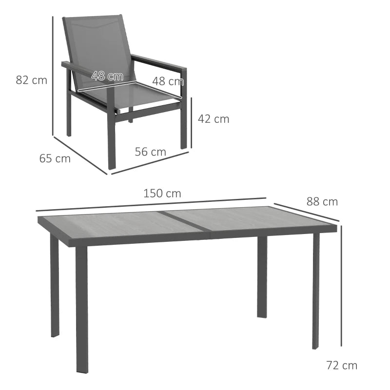 Outsunny 7-Piece Metal Dining Set with Glass-Top Table - Grey Finish - ALL4U RETAILER LTD