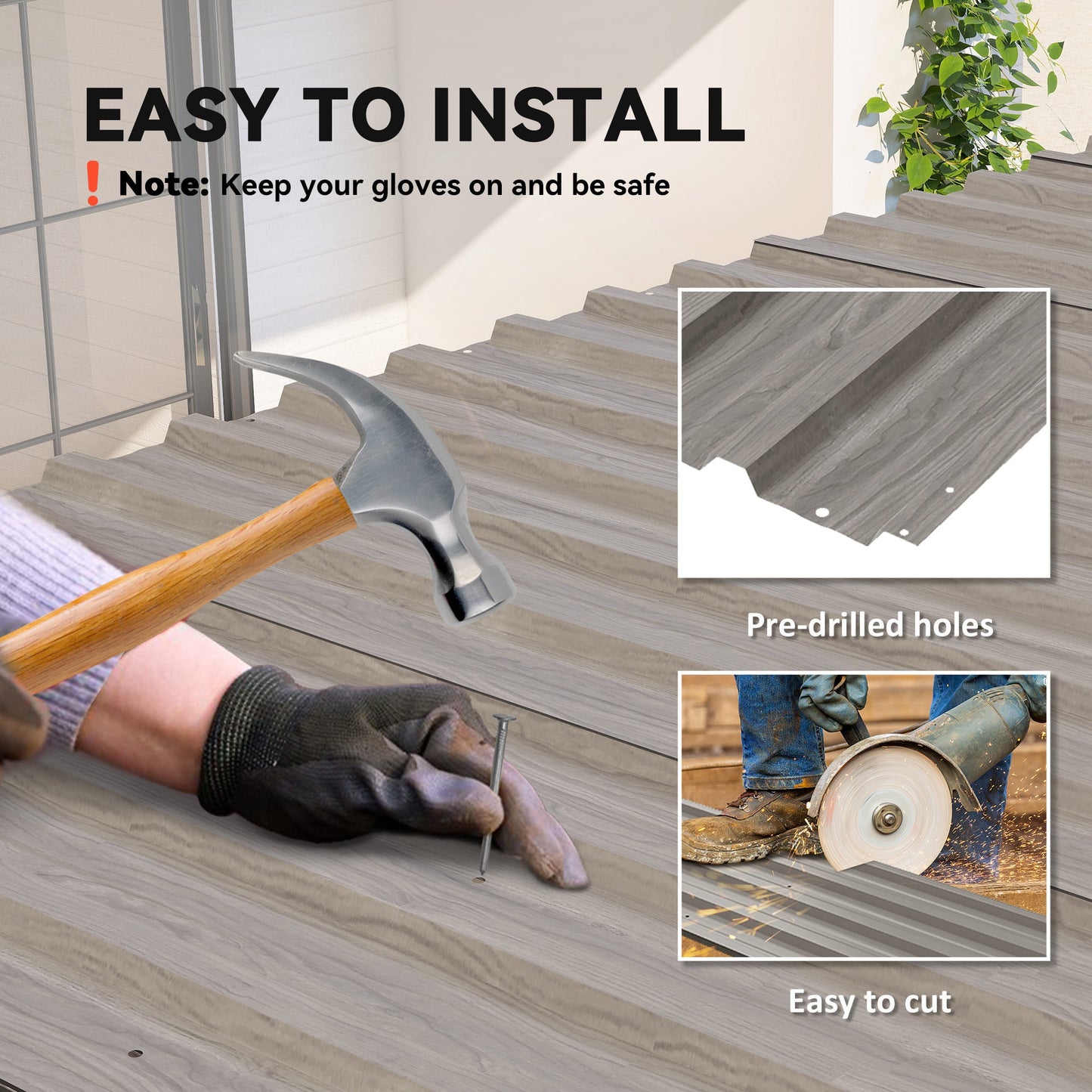 Outsunny 12 Pack Corrugated Steel Roof Panels Grey Woodgrain Pre Drilled Holes Galvanised Roofing Sheets For Repairs