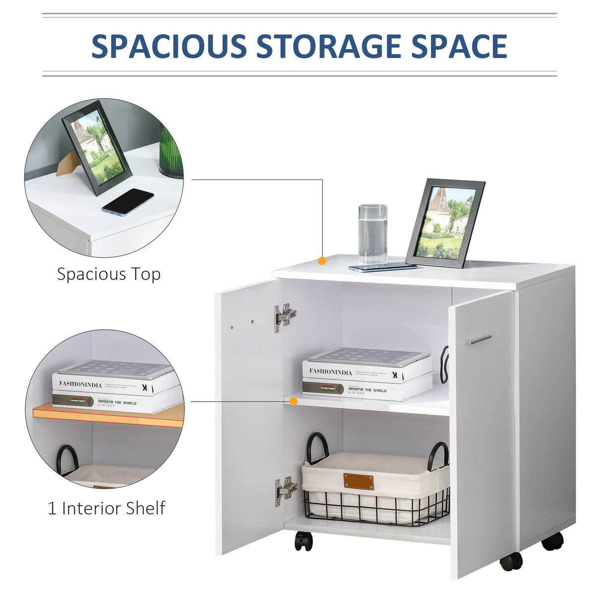Homcom Mobile Sideboard Cabinet With Two Doors And Internal Shelf White