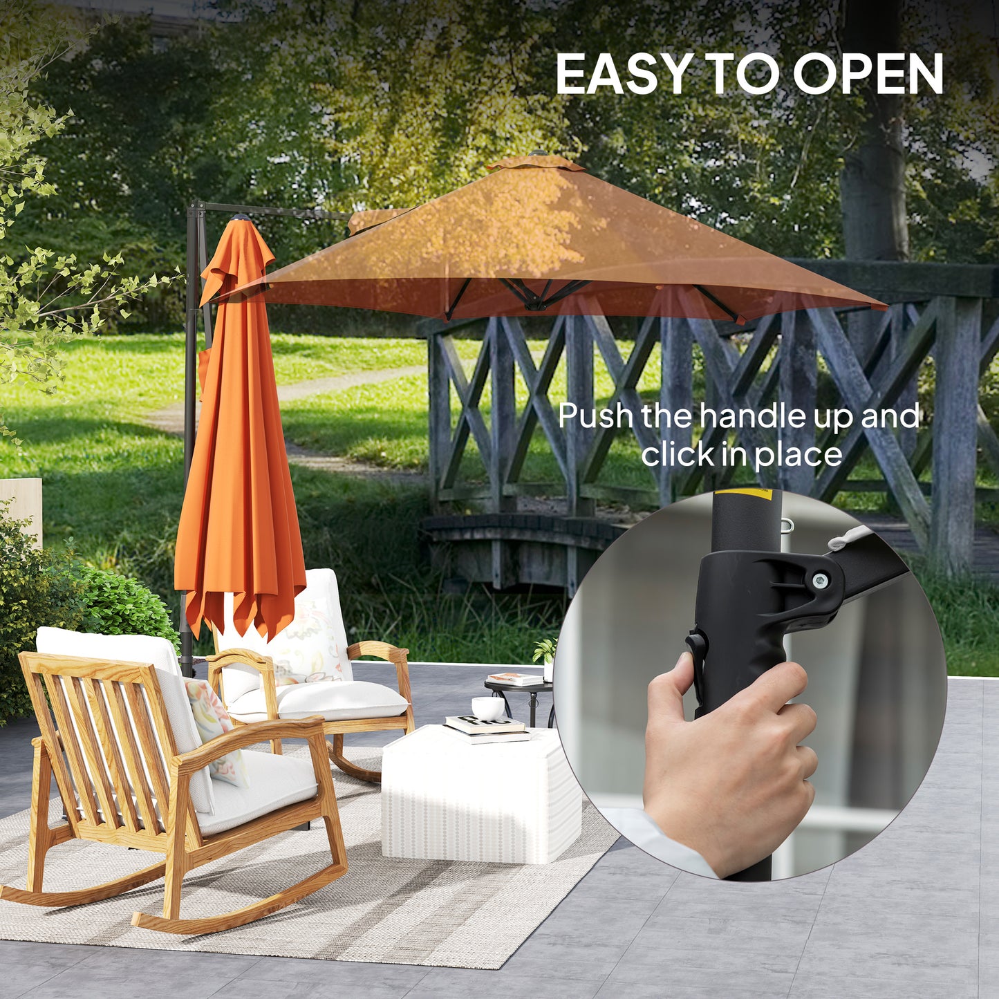 Outsunny 2.5m Rotating Cantilever Parasol With Base Orange 256 cm Canopy And 360 Degree Rotation
