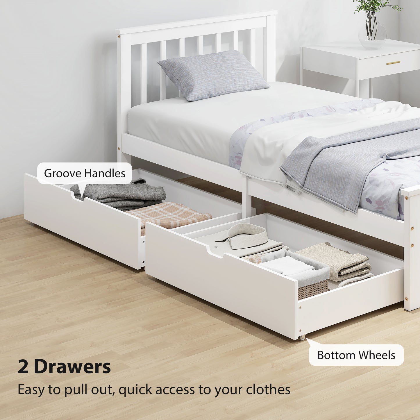 HOMCOM Wooden Single Bed Frame With Two Sliding Drawers In White Finish Perfect For Compact Bedrooms And Small Rooms