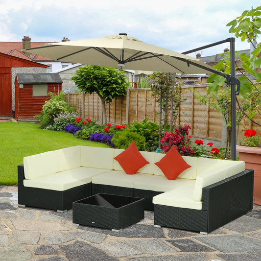 Outsunny 7PC Rattan Garden Furniture Set Coffee Table Buckle Structure, Black - ALL4U RETAILER LTD