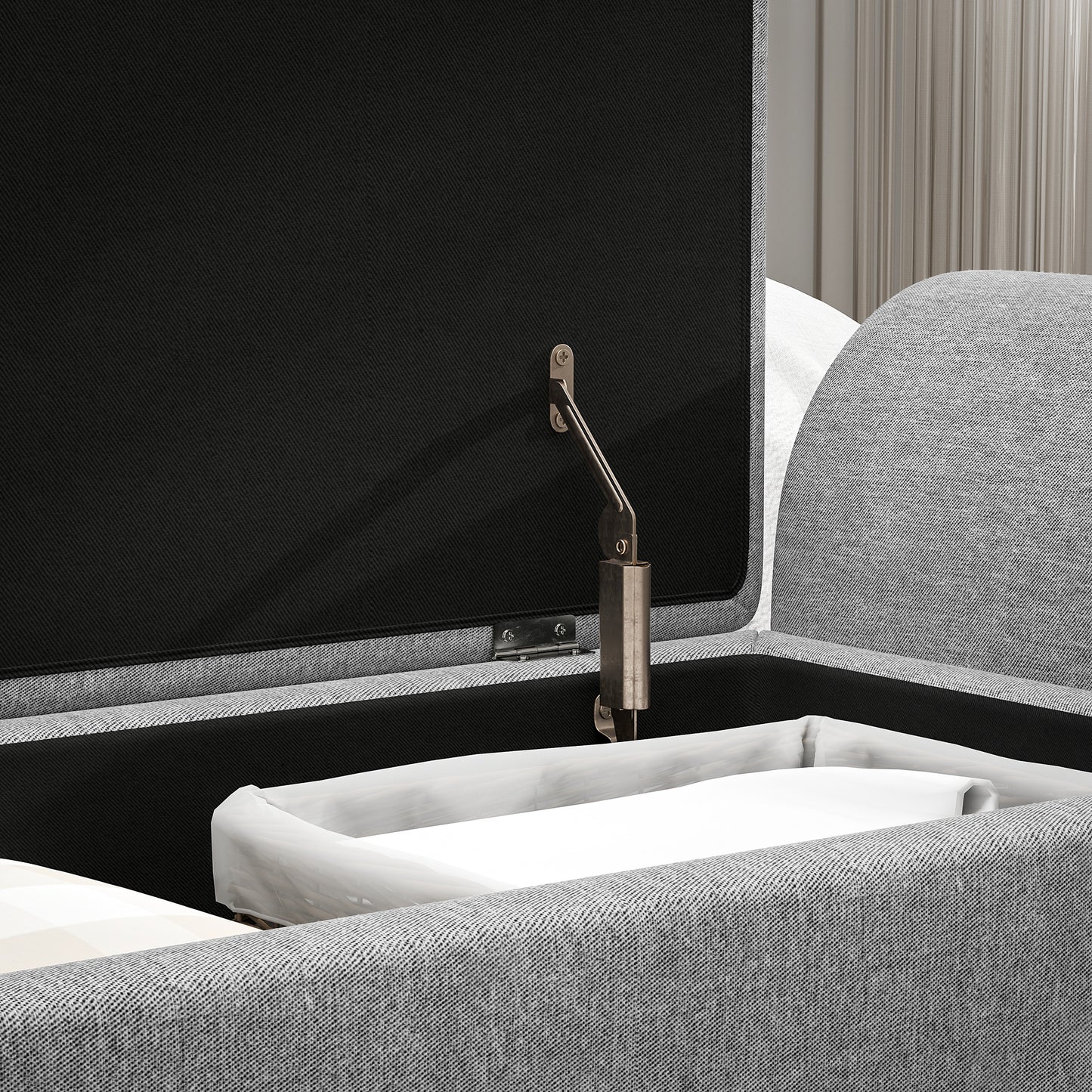 HOMCOM Storage Ottoman With Armrest Linen Upholstered Bench Lift Top Chest Dark Grey Window Seat Footstool