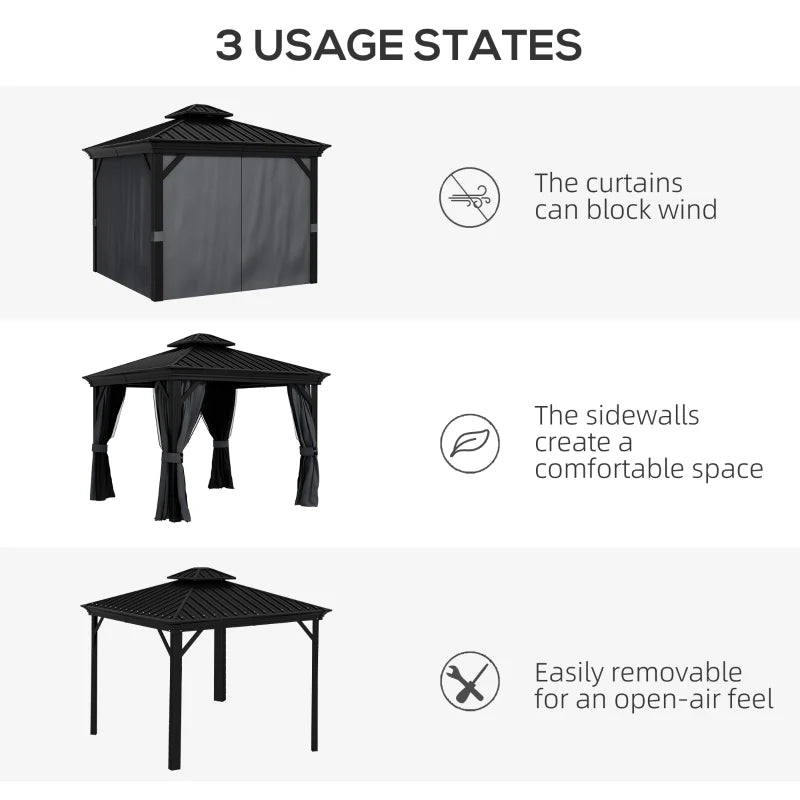 Outsunny 3.65 x 3m Aluminium Hardtop Gazebo with Accessories - Dark Grey | Sturdy Outdoor Canopy for All-Weather Enjoyment - ALL4U RETAILER LTD