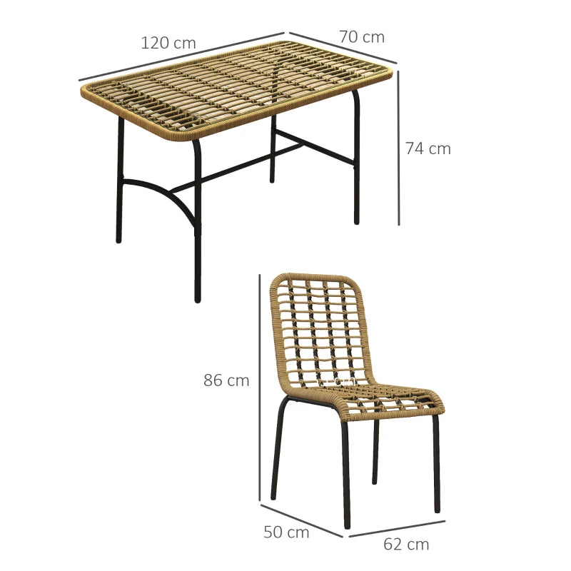 Outsunny 5-Piece Rattan Outdoor Dining Set - Patio Conservatory Furniture with Tempered Glass Tabletop and Hollowed-Out Design, Natural Wood Finish - ALL4U RETAILER LTD