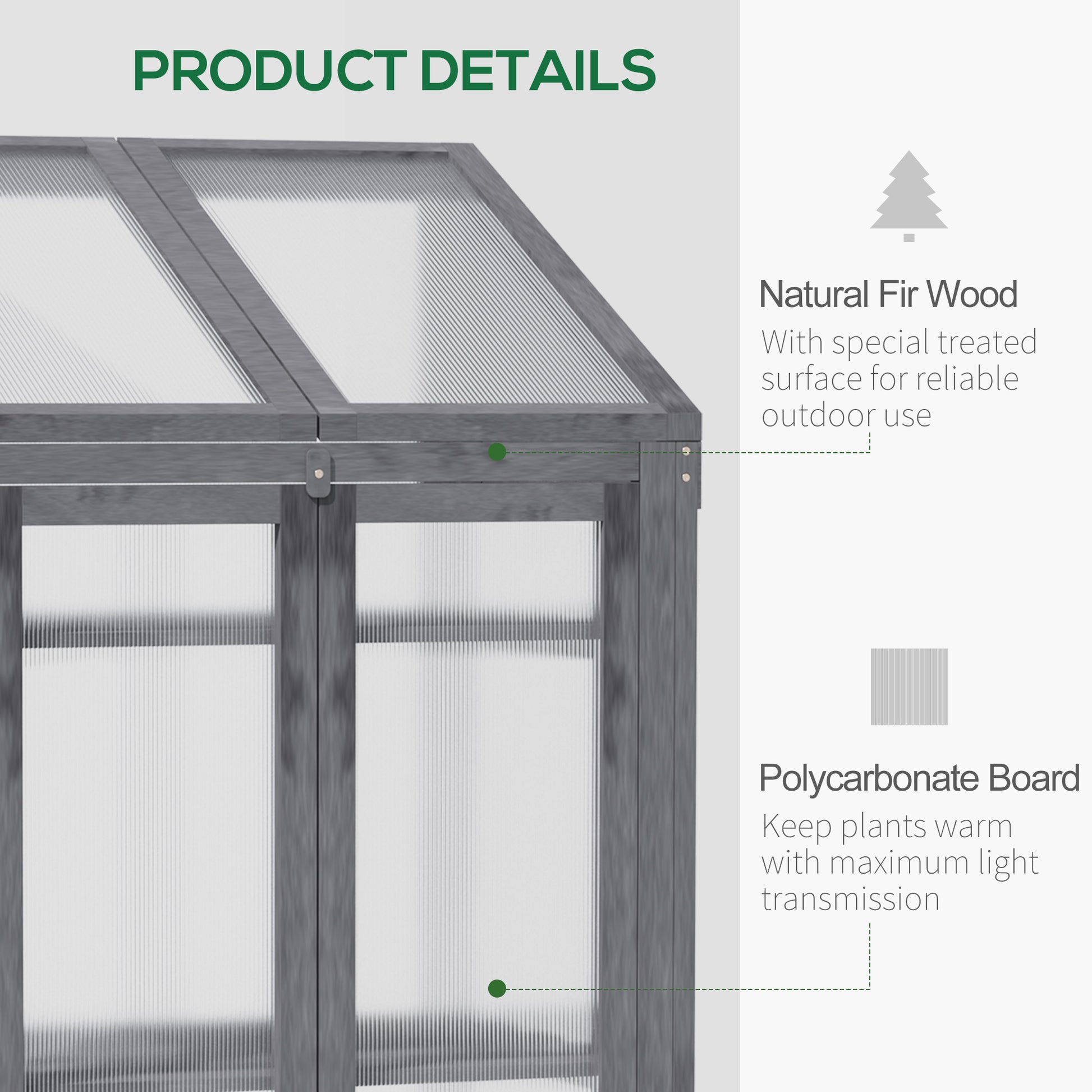 Outsunny 3-Tier Wooden Greenhouse with Openable Lid and Polycarbonate Glazing, 70 x 50 x 120 cm, Grey - ALL4U RETAILER LTD