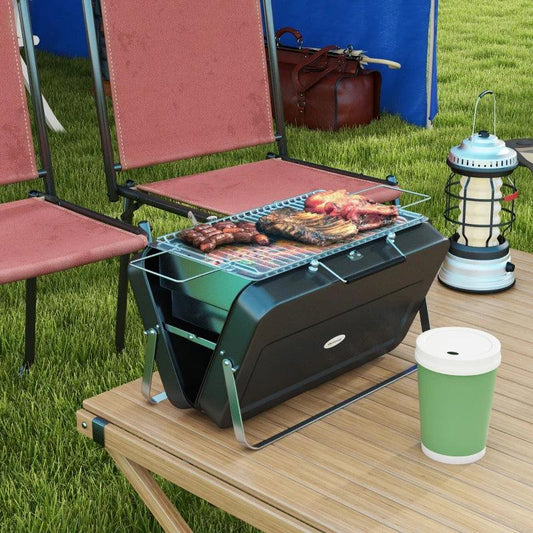 Outsunny Foldable Mini Charcoal BBQ Grill - Suitcase Design, Portable and Compact - Ideal for Picnics and Outdoor Cooking, Black - ALL4U RETAILER LTD