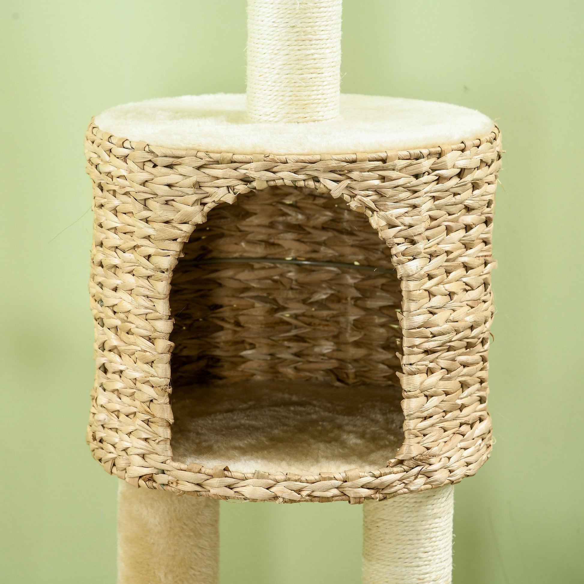 PawHut Cat Tree Tower with Scratching Post and Toy Ball - Beige - ALL4U RETAILER LTD