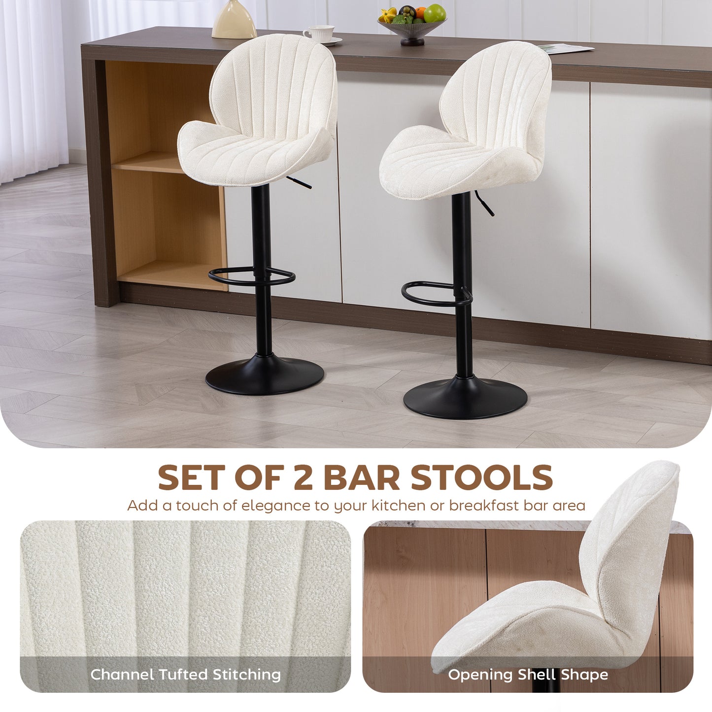 HOMCOM Bar Stools Set Of 2 Swivel Bar Stools With Back Adjustable Height Gas Lift 360 Degree Cream For Kitchen Island