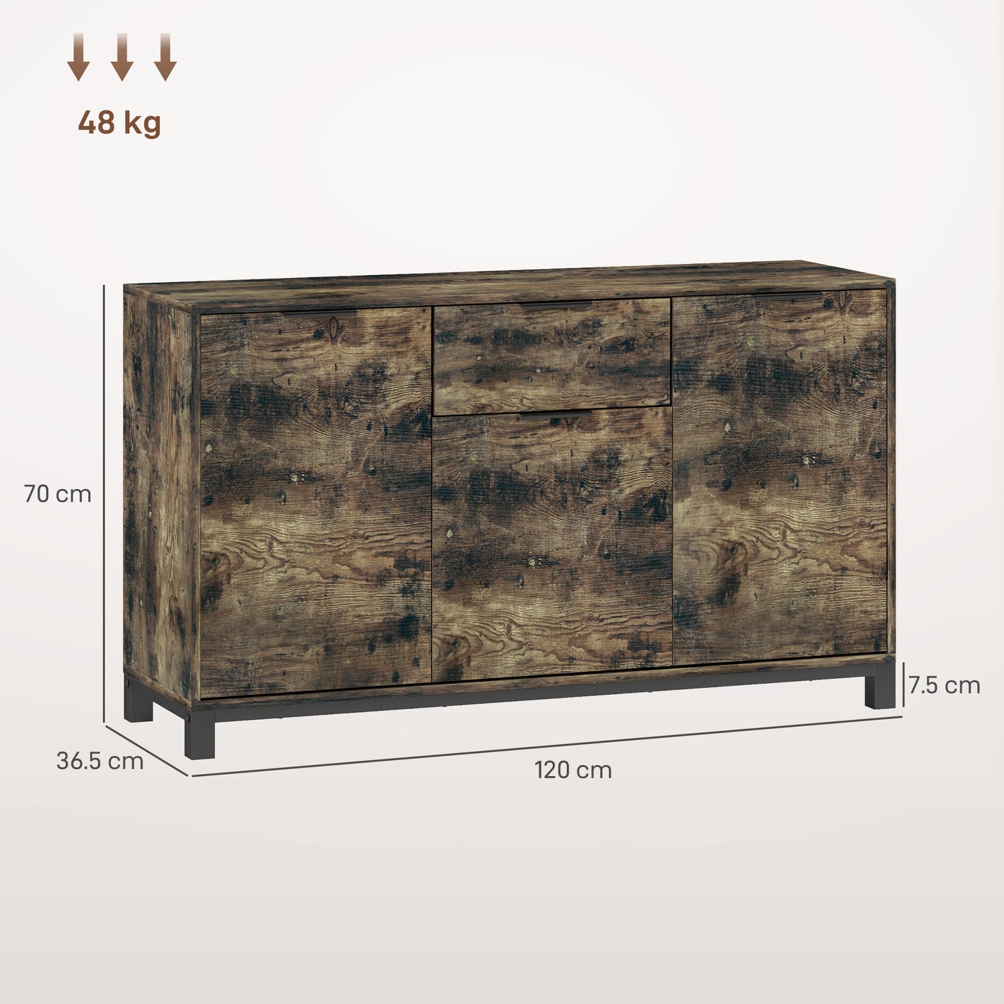 HOMCOM Industrial Sideboard Storage Cabinet With Doors Drawers Cupboard Adjustable Shelves Living Room Rustic Brown