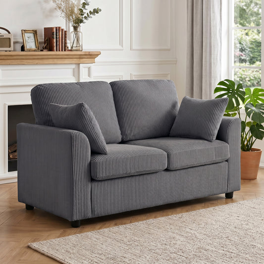 HOMCOM 2 Seater Sofa Corduroy Small Couch With Spring Cushion Wide Deep Seat Dark Grey