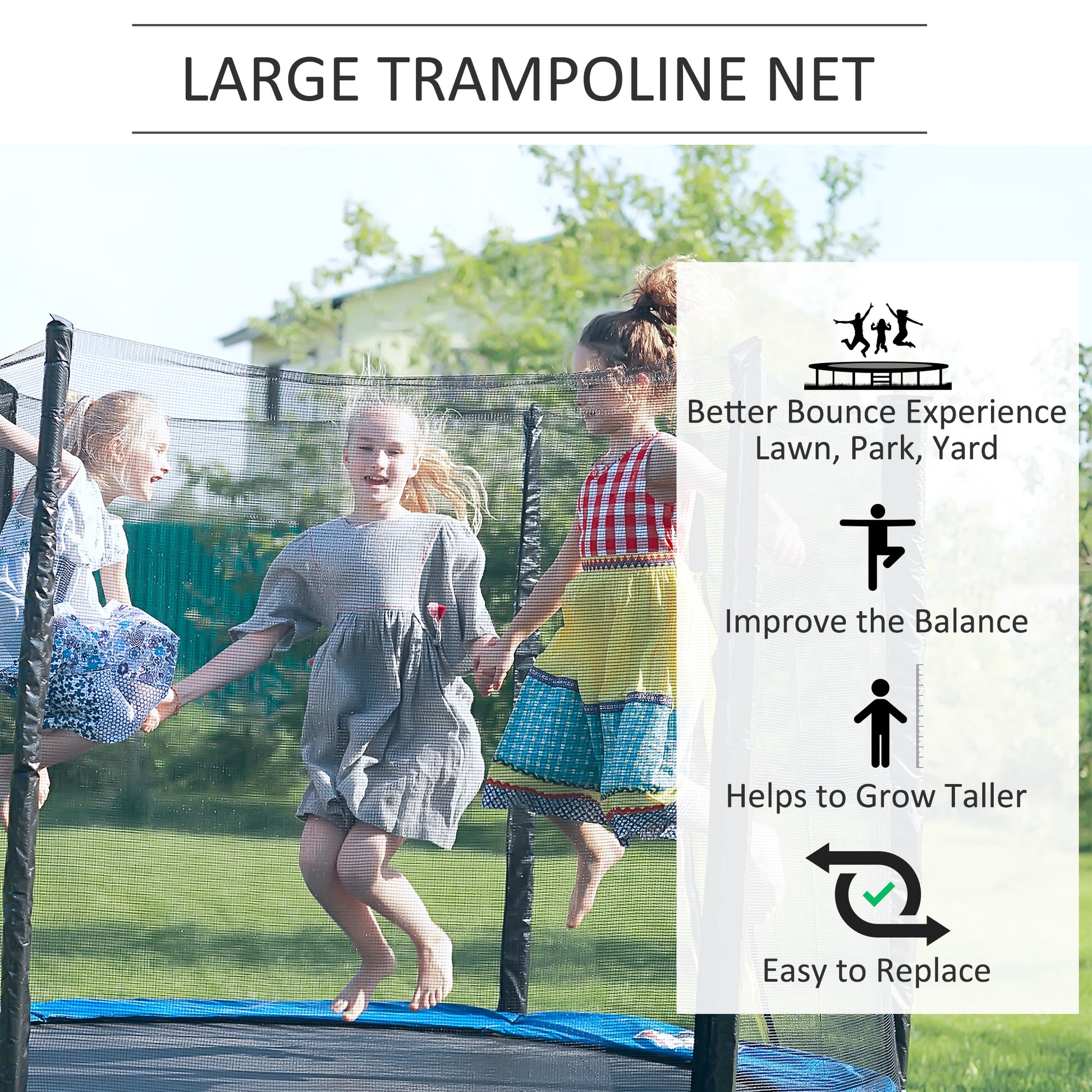 HOMCOM 13ft Trampoline Safety Net - Durable Outdoor Enclosure with Zip Closure, Easy to Assemble - ALL4U RETAILER LTD