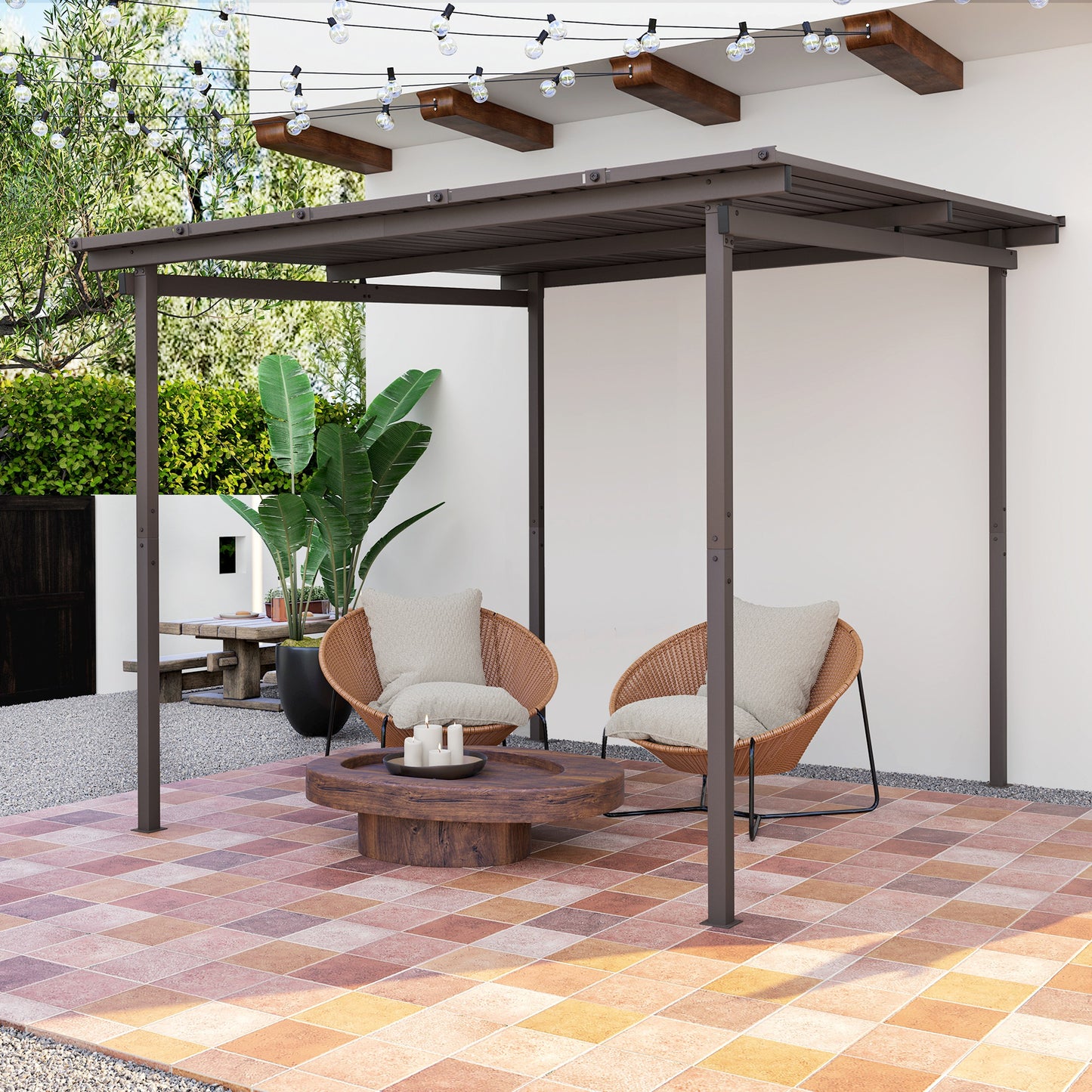 Outsunny 3x3m Garden Pergola With Waterproof Metal Roof Gazebo Wind Resistant Outdoor Sun Shade Easy Assembly