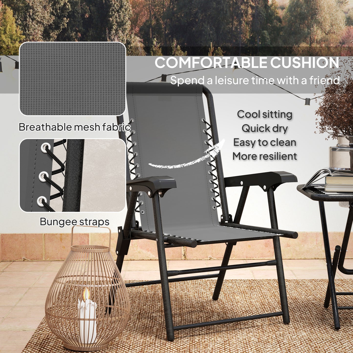 Outsunny Three Piece Garden Table And Two Armchairs Set In Dark Grey With Textiline