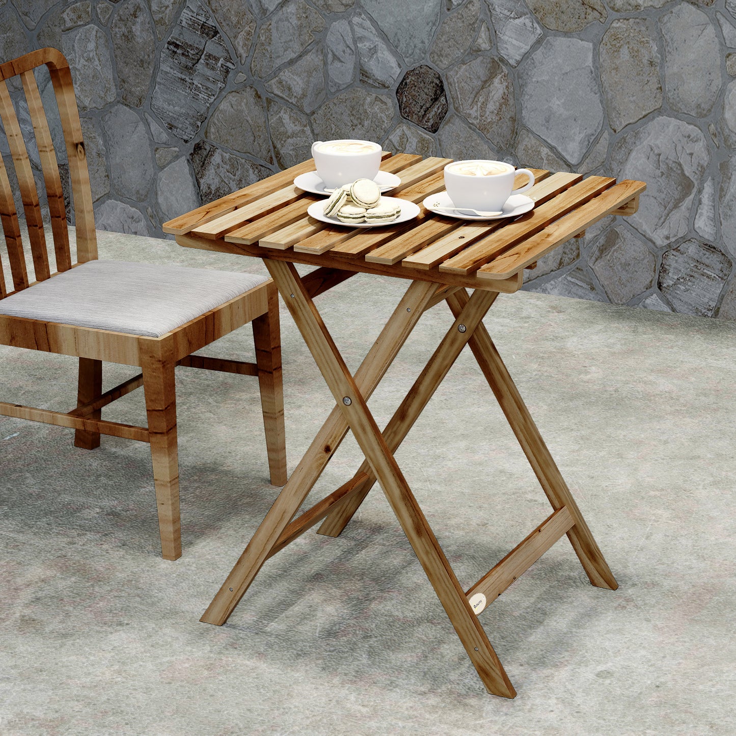 Outsunny Outdoor Foldable Acacia Wood Coffee Table For Patio Garden Balcony Natural Wood