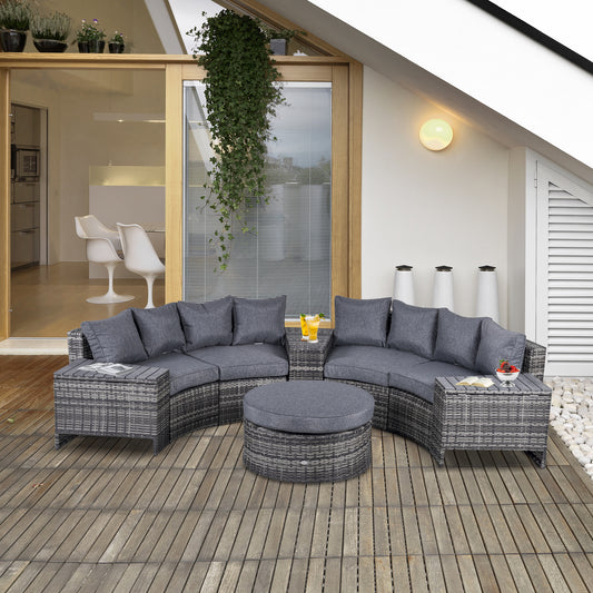 Outsunny Grey 4-Piece Semi-Circular Outdoor Wicker Sofa Set with Storage Tables and Umbrella Hole - ALL4U RETAILER LTD