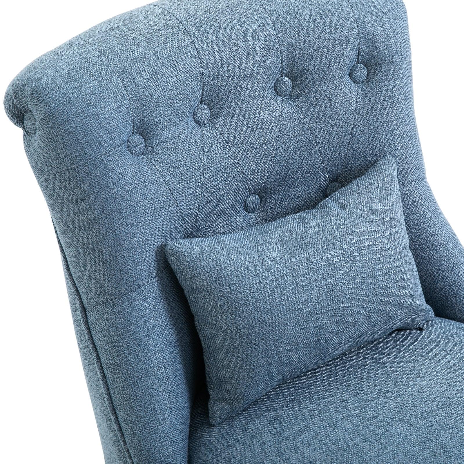 HOMCOM Fabric Single Sofa Armchair Upholstered with Pillow Wood Leg Blue - ALL4U RETAILER LTD