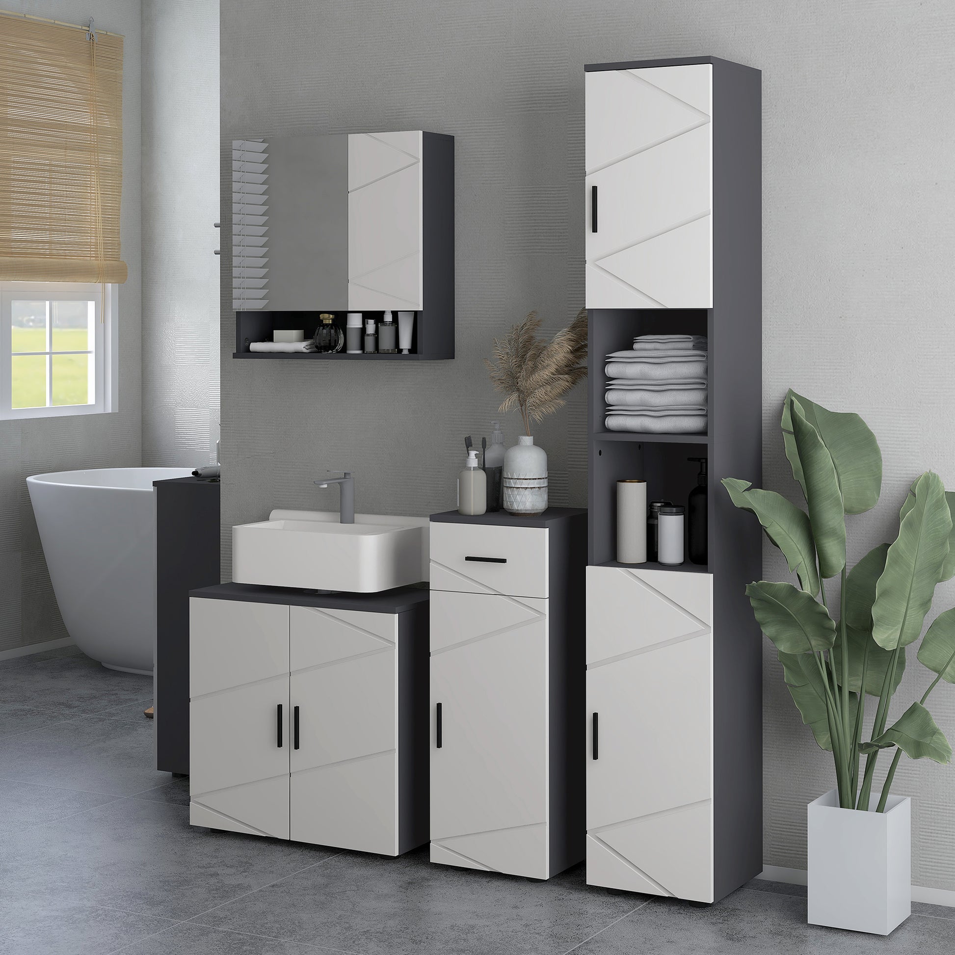 Kleankin Under Sink Cabinet Bathroom Vanity Unit Floor Basin Storage Cupboard Double Doors Shelf 60x30x60 cm Light Grey - ALL4U RETAILER LTD