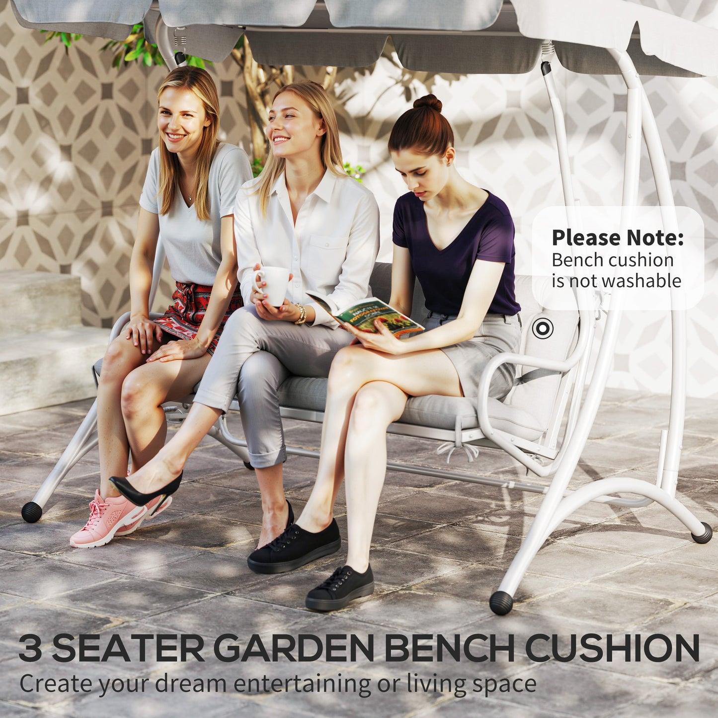 Outsunny Three Seater Bench Cushion Light Grey Outdoor Replacement Cushion For Metal And Wood Benches Splash Resistant
