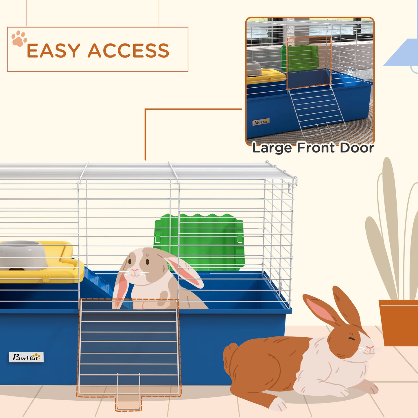 PawHut Blue Small Animal Cage for Chinchillas, Rabbits, and Guinea Pigs with Platform and Ramp, 71 x 46 x 47cm - ALL4U RETAILER LTD