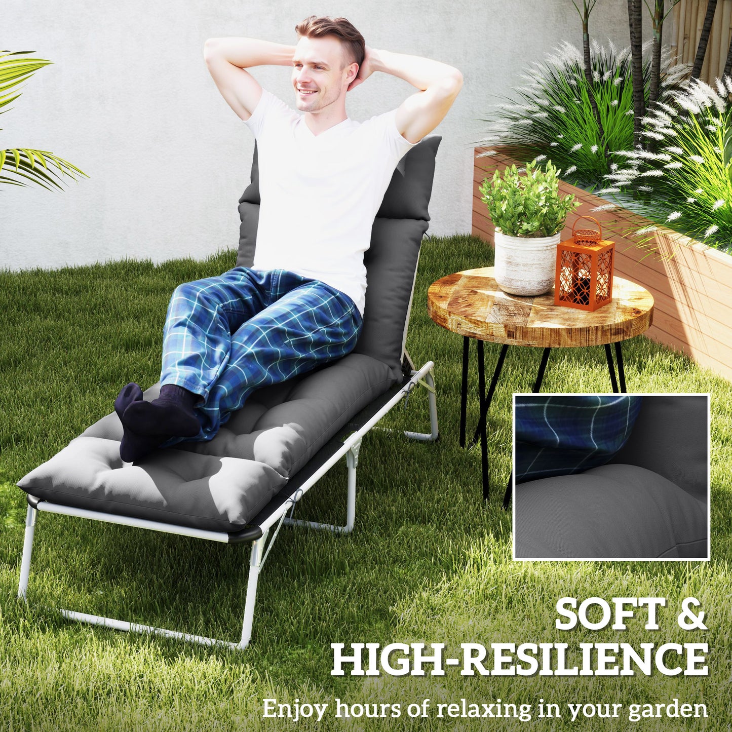 Outsunny Sun Lounger Cushions 190x56x10cm Two Pack With 6 Ties UPF20 Plus 220GSM Fabric Thick Dark Grey
