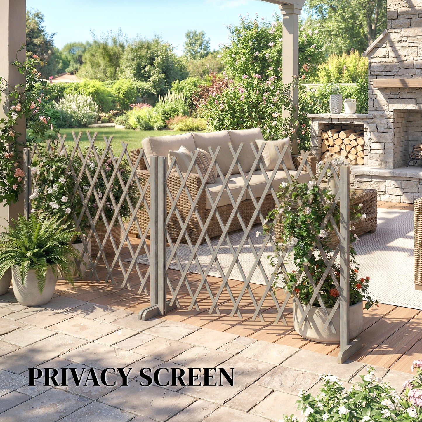 Outsunny 2 Pack Expanding Fence Panels Wooden Freestanding Garden Fence With Stable Feet 180 X 30 X 103cm Dark Grey