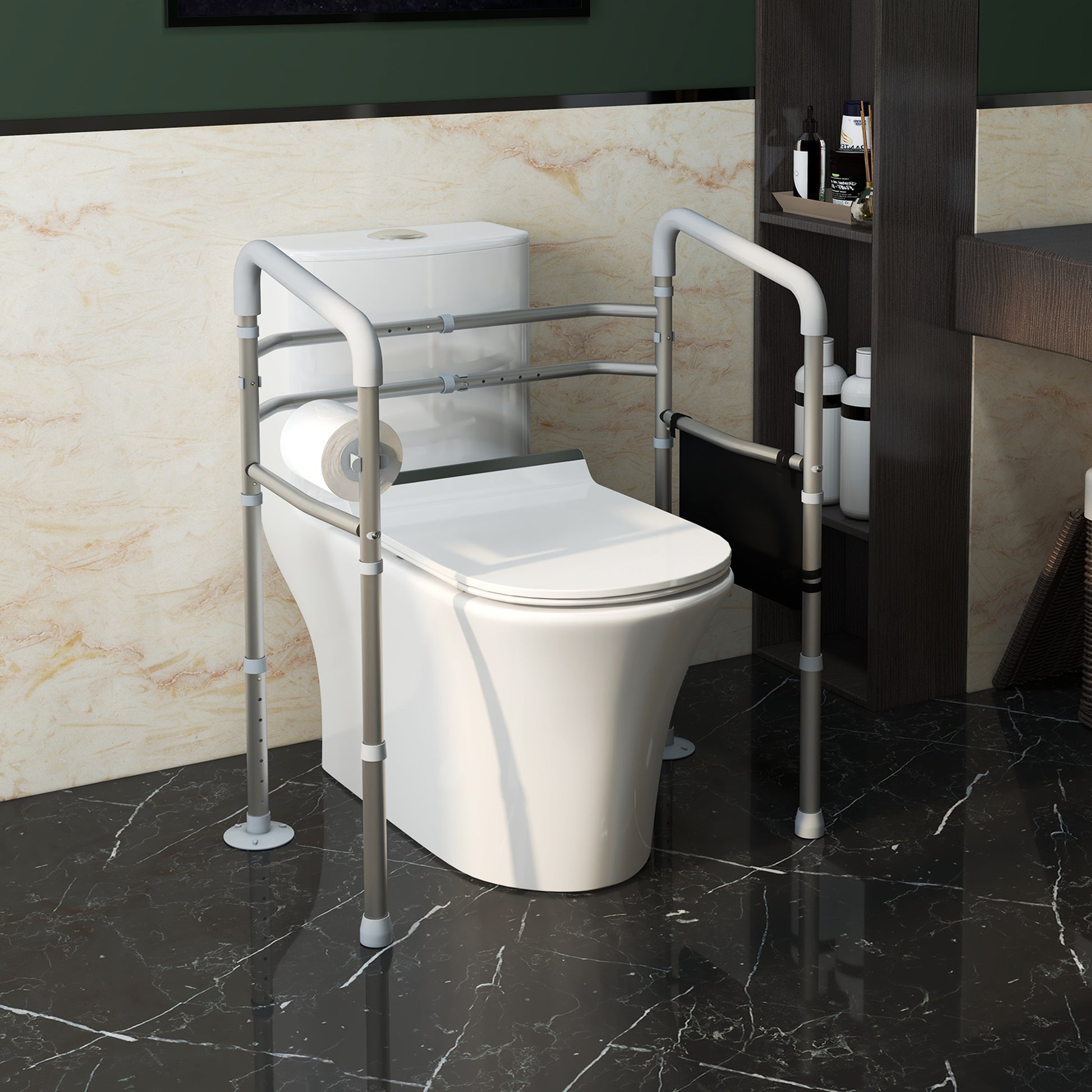 HOMCOM Adjustable Toilet Safety Frame with Comfortable Handrails and Suction Cups for Added Stability - ALL4U RETAILER LTD