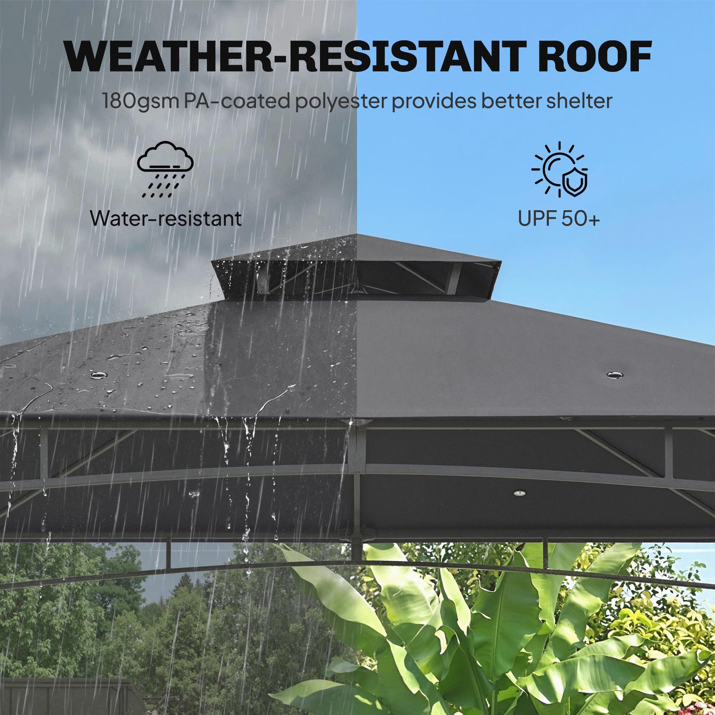 Outsunny 3x3 M Garden Gazebo With 2 Tier Roof And Powder Coated Metal Frame Dark Grey Waterproof UV Protected