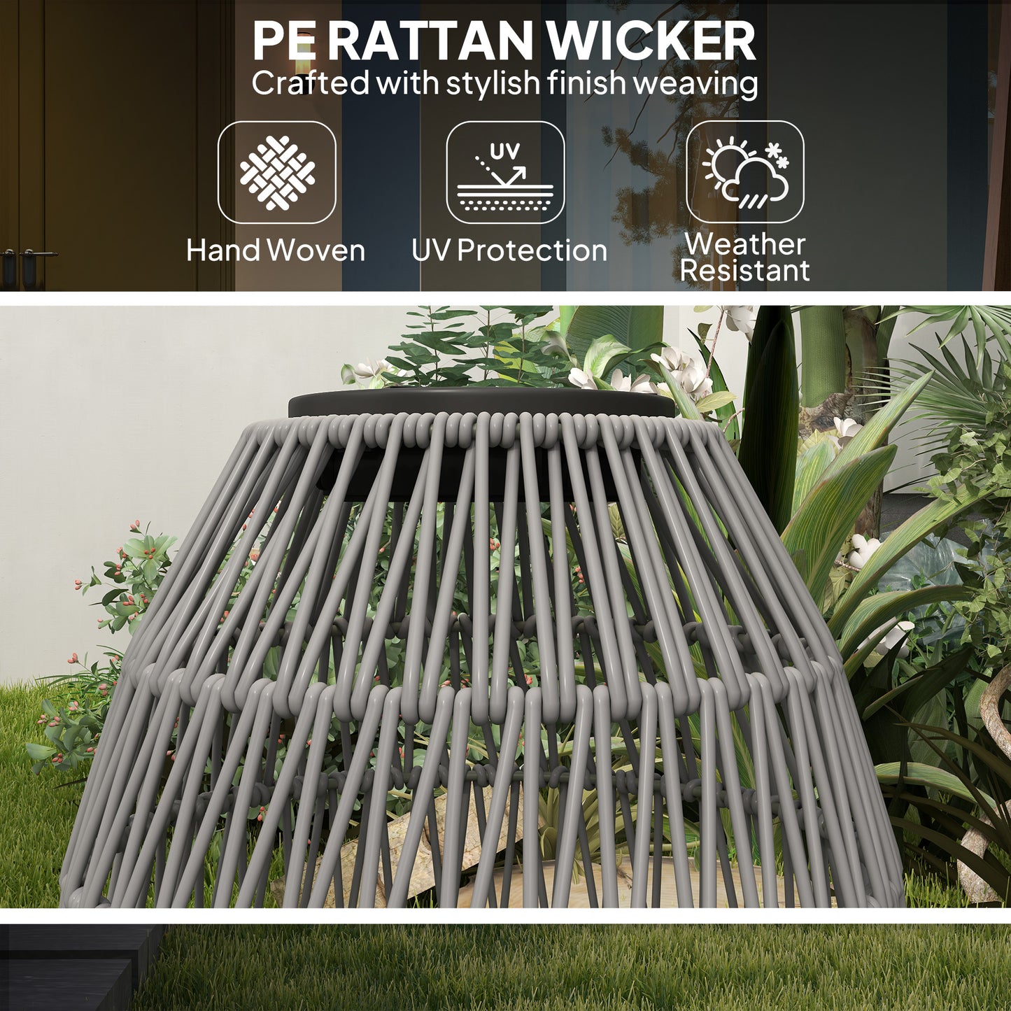 Outsunny Rattan Solar Lantern Outdoor Garden Light With Auto On Off IP44 Waterproof For Porch Pathway Grey