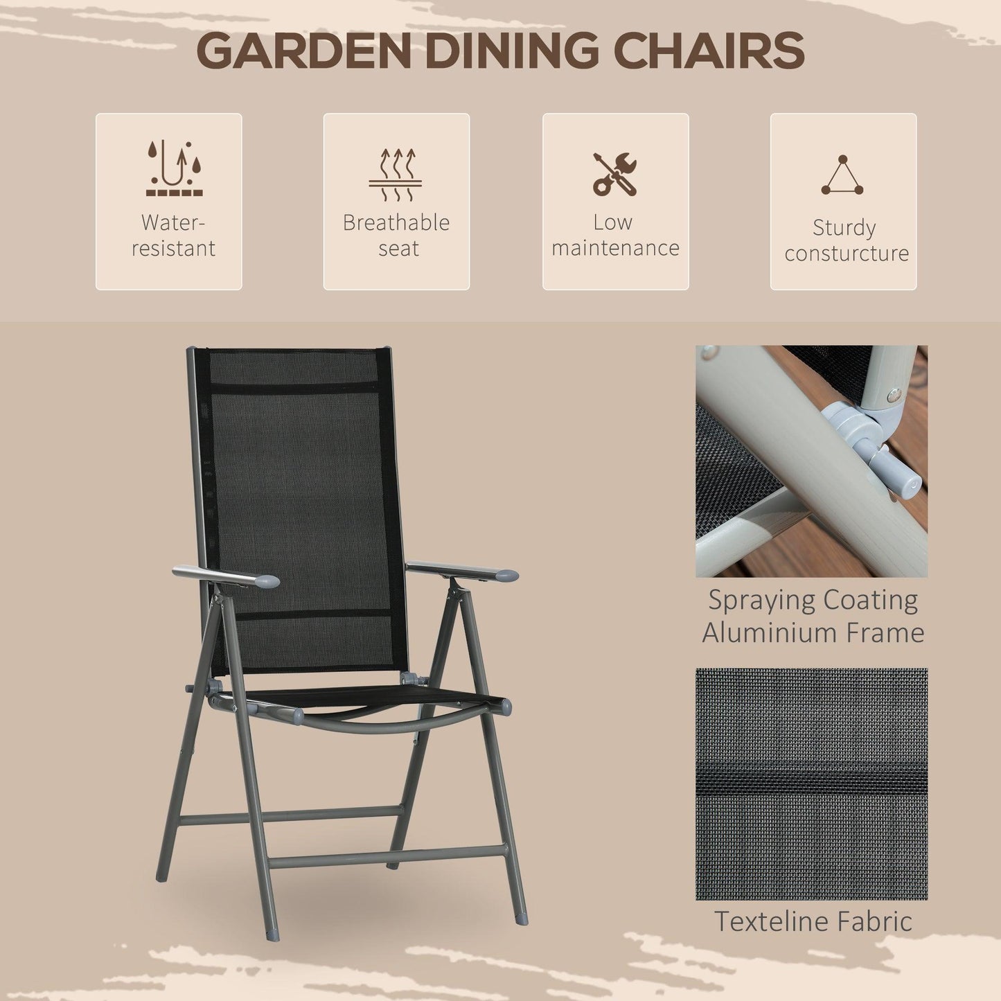 Outsunny 7 Piece Garden Dining Set, Outdoor Table and 6 Chair, Aluminium, Black - ALL4U RETAILER LTD