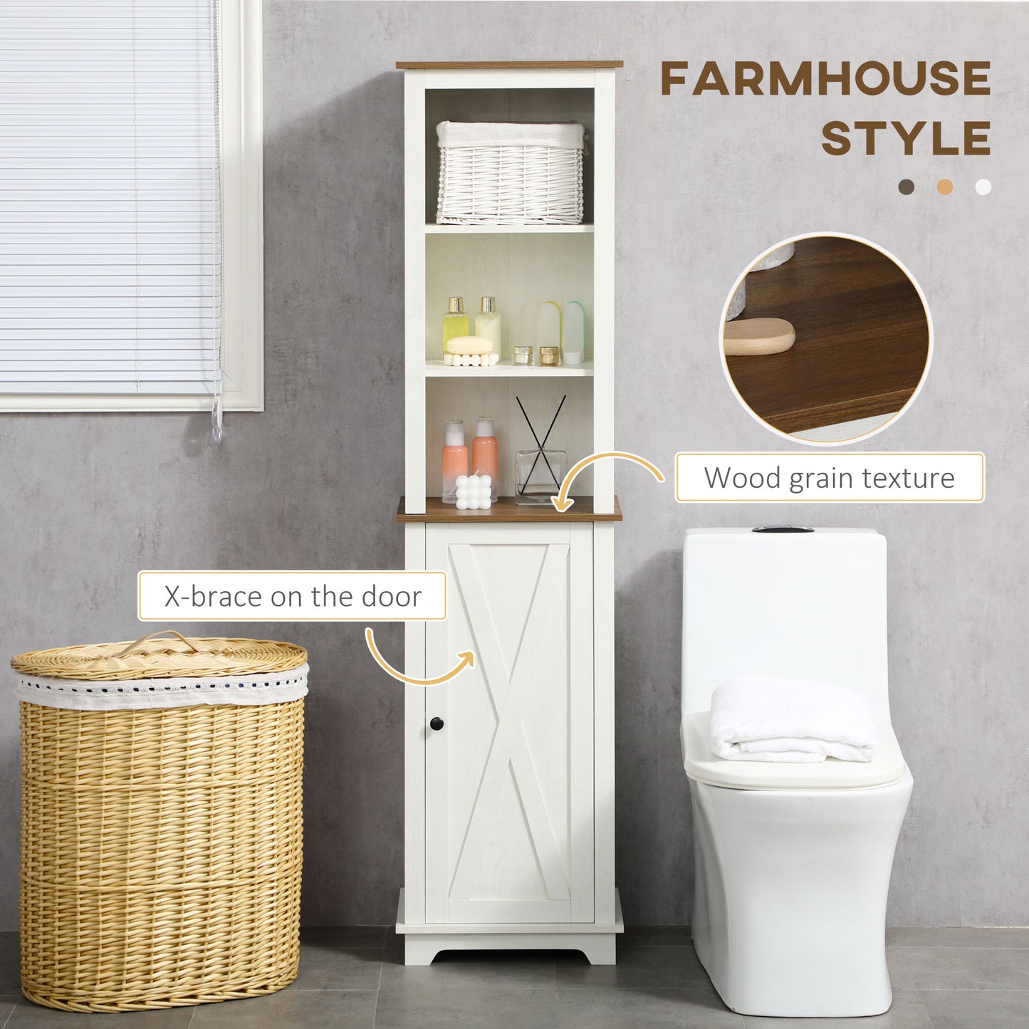 Kleankin 2 Piece Bathroom Furniture Set Tall Cabinet With Adjustable Shelves Under Sink Cabinet Ash Wood Effect