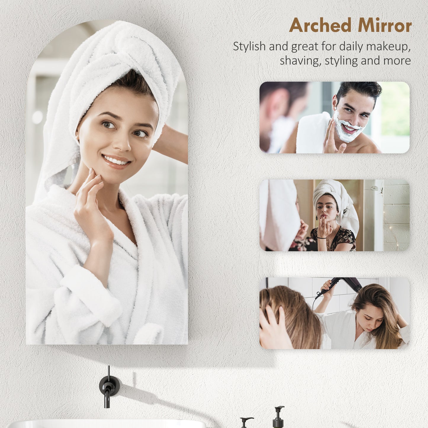 HOMCOM Arched Frameless Bathroom Mirror Cabinet With Adjustable Glass Shelves White