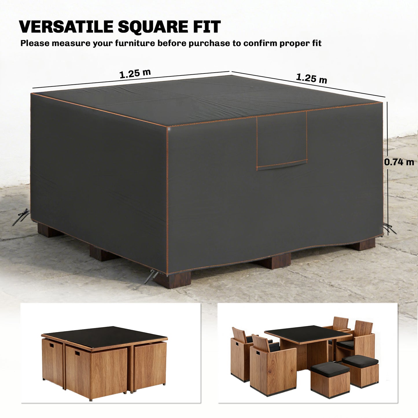 Outsunny Waterproof Garden Furniture Cover With Air Vent 420D Oxford Fabric 125 x 125 x 74 cm Black
