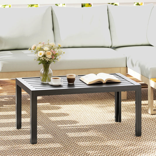 Outsunny Outdoor Rectangular Side Table With Steel Frame And Slat Tabletop For Garden Balcony Grey