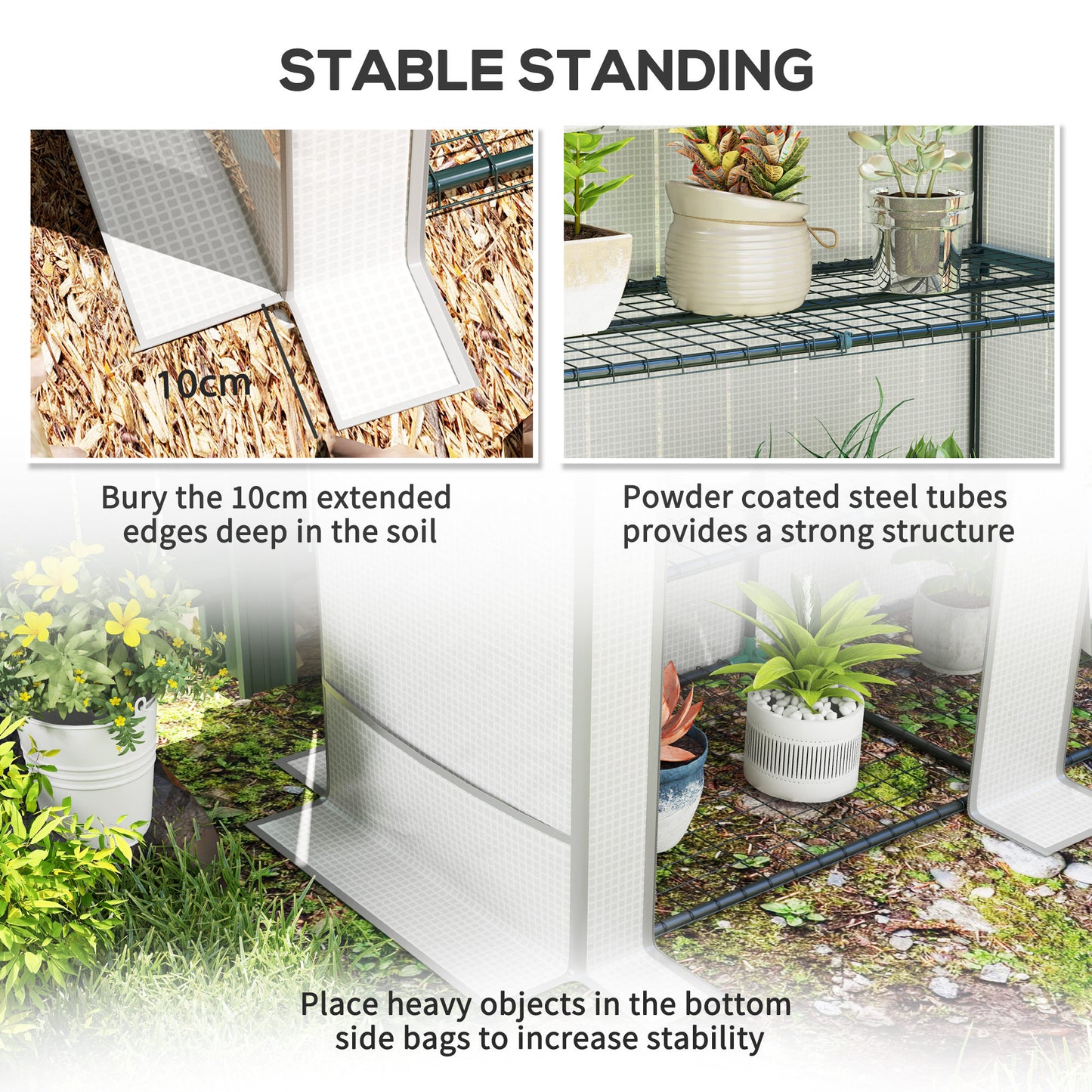 Outsunny Three Tier Mini Greenhouse White With Three Shelves And Roll Up Zip Door