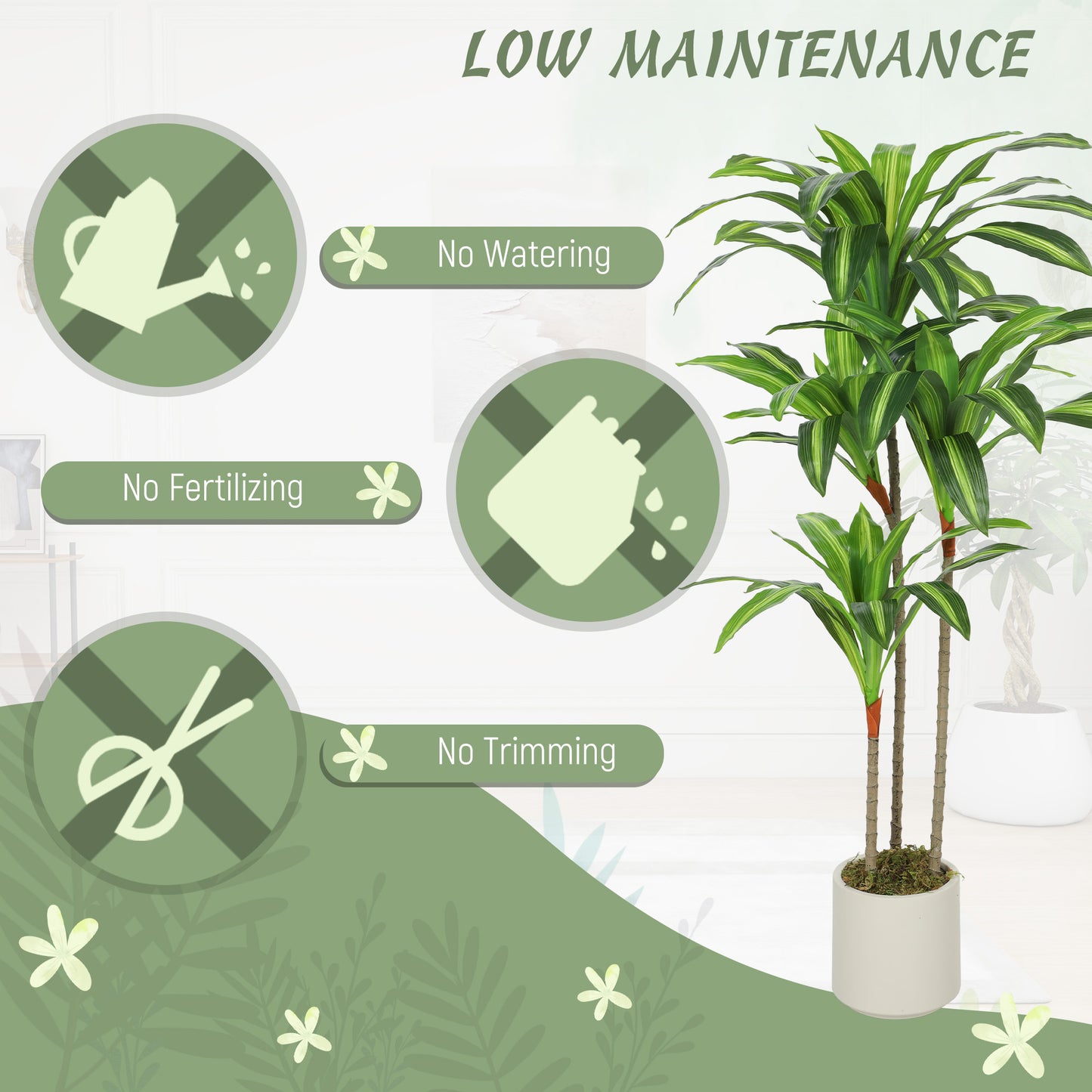 HOMCOM 120cm Artificial Dracaena Tree With Bendable Trunks Lifelike Green Indoor Decor