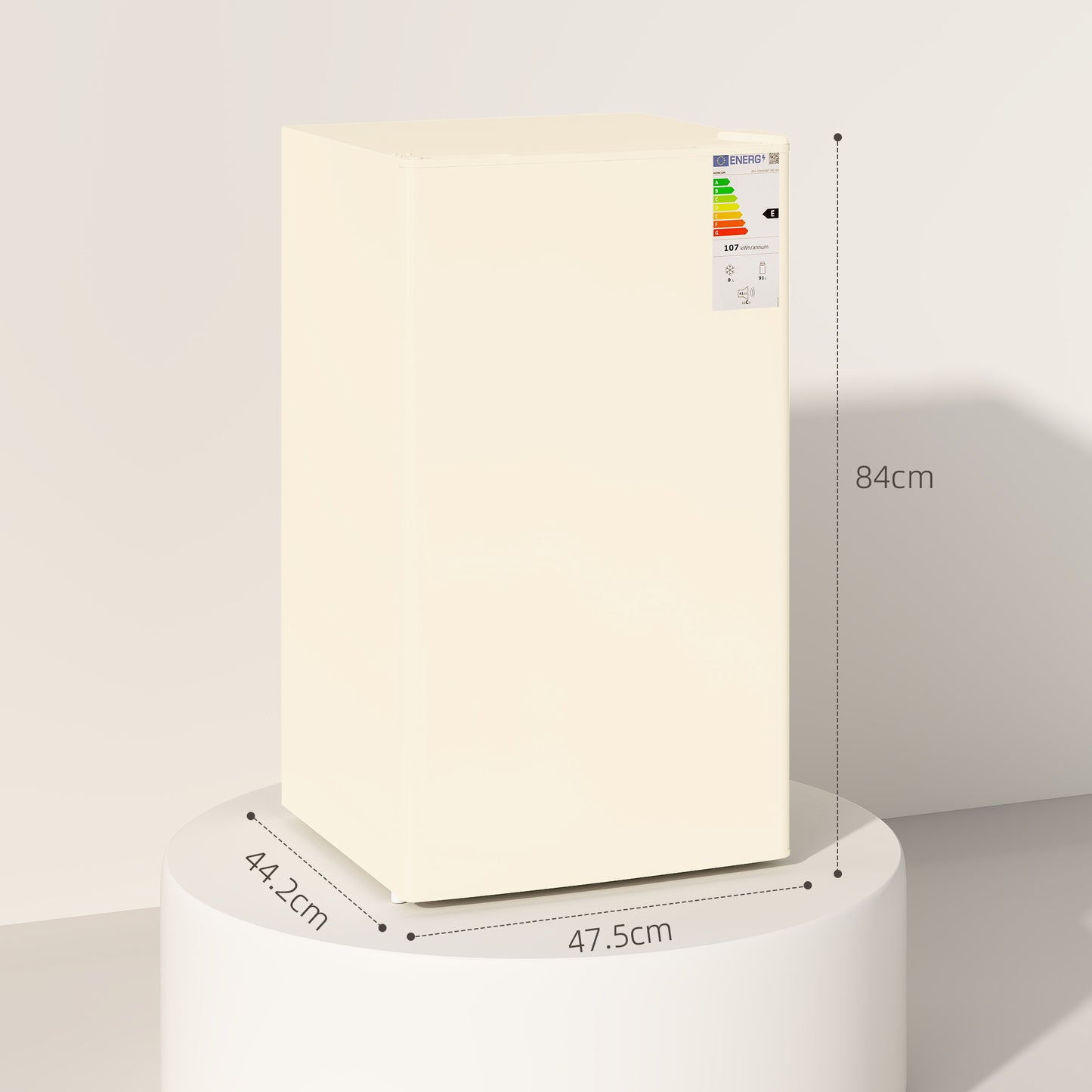 HOMCOM 91L Beige Under Counter Fridge with Chiller Box, Removable Shelf, Reversible Door, Adjustable Legs