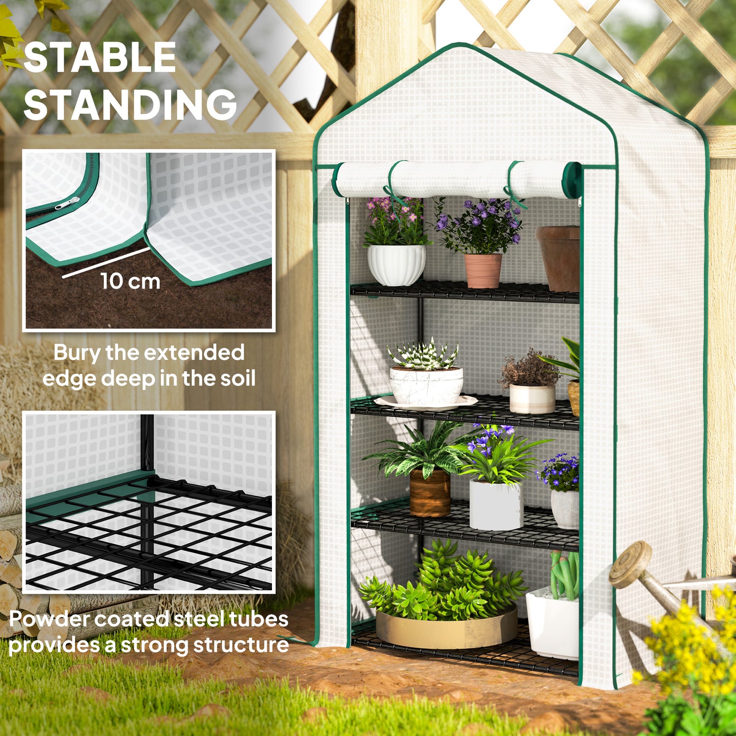 Outsunny Four Tier Mini Portable Greenhouse With Reinforced Plastic Cover For Indoor Windowsill Gardening
