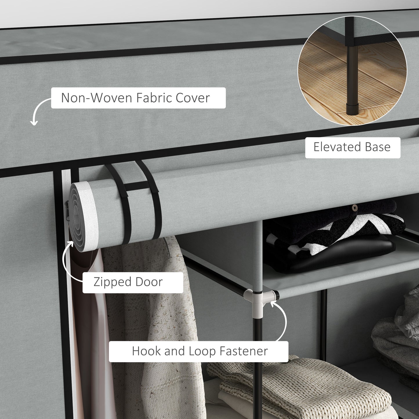 HOMCOM Fabric Wardrobe for Bedroom 10 Compartments 2 Hanging Rails and 4 Drawers 166 by 42.5 by 169.5 cm Dark Grey