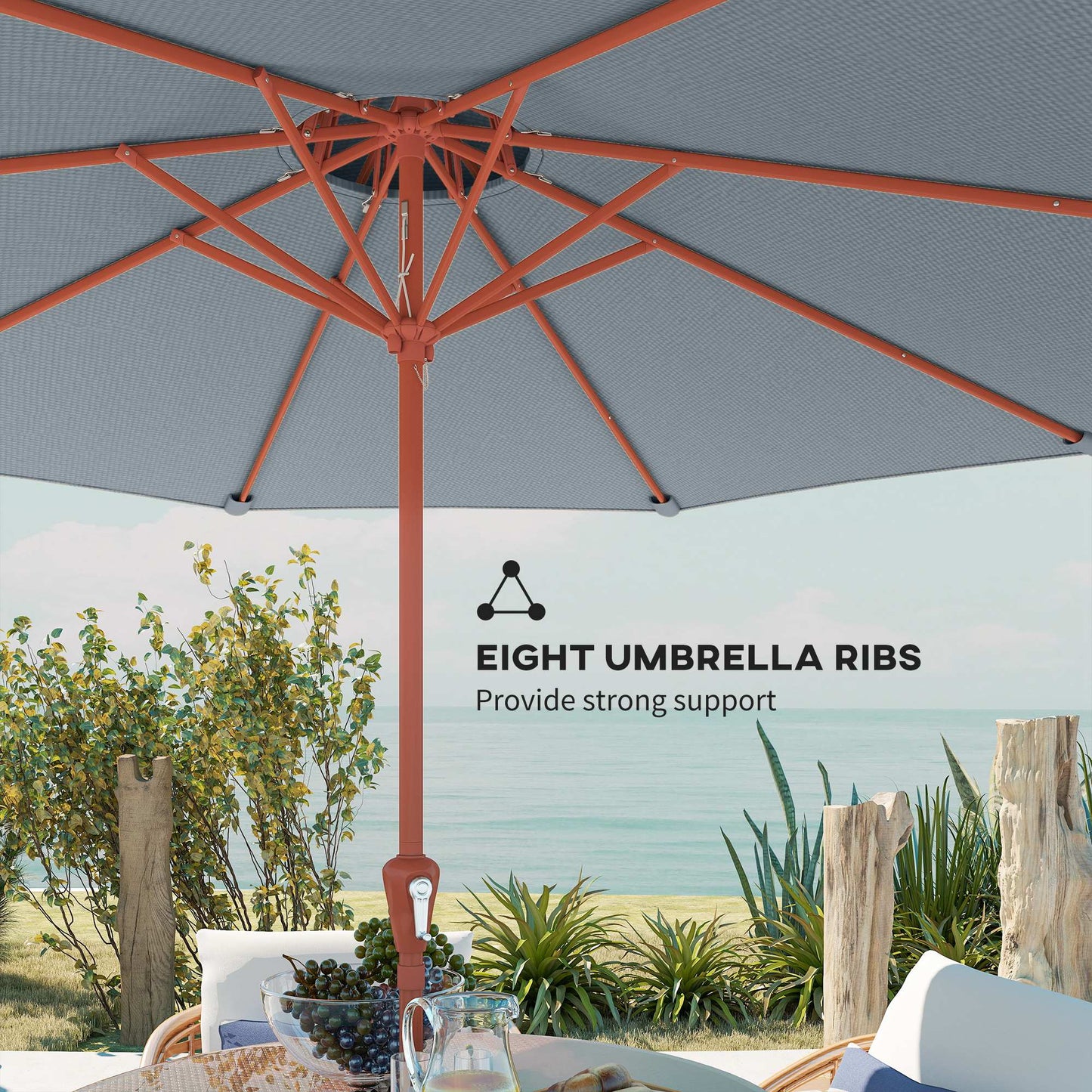 Outsunny 2.7m Garden Parasol With Double Top Canopy Outdoor Market Table Umbrella Crank System Light Grey