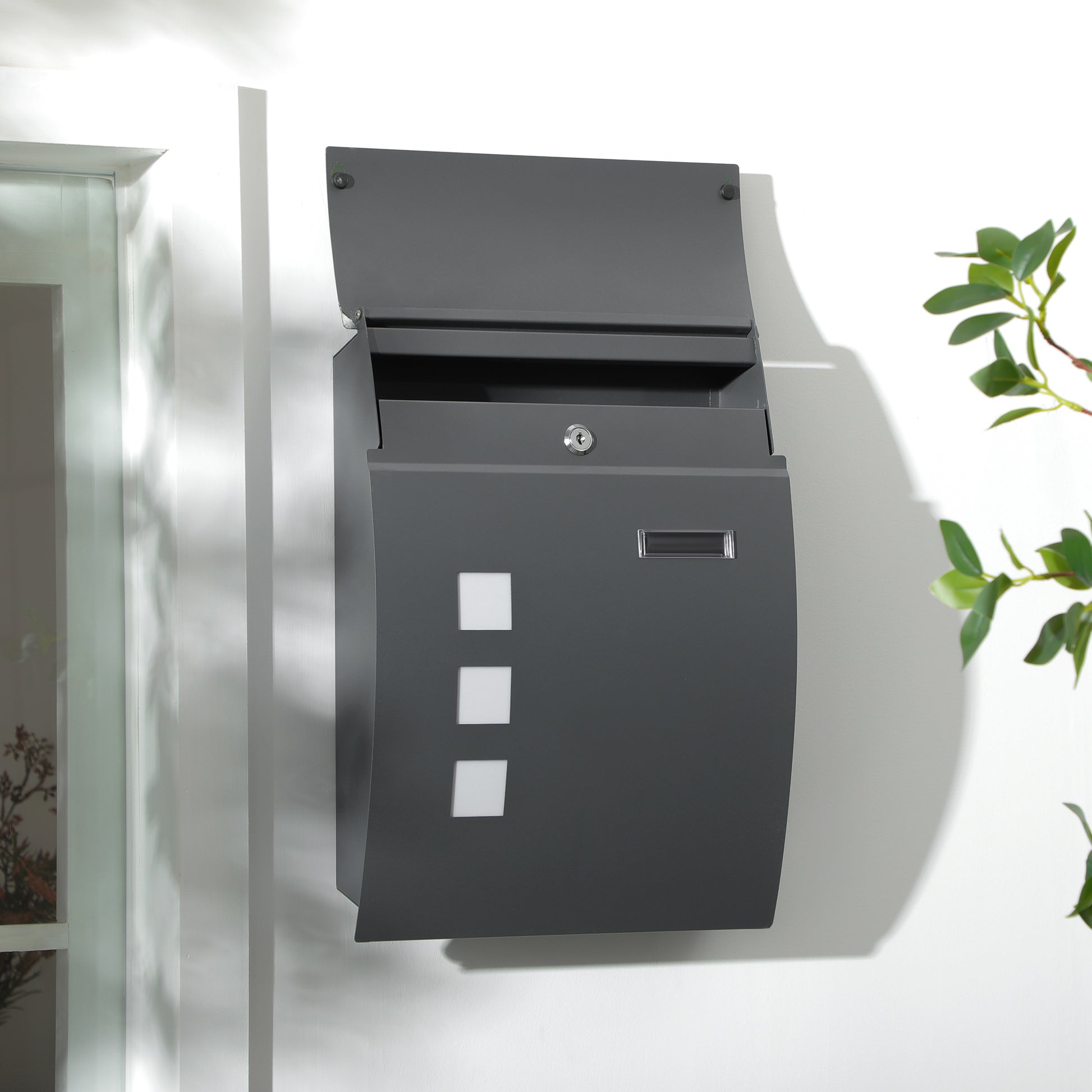 HOMCOM Modern Anthracite Grey Wall Mounted Mailbox with Lock, Viewing Windows, and Nameplate - ALL4U RETAILER LTD