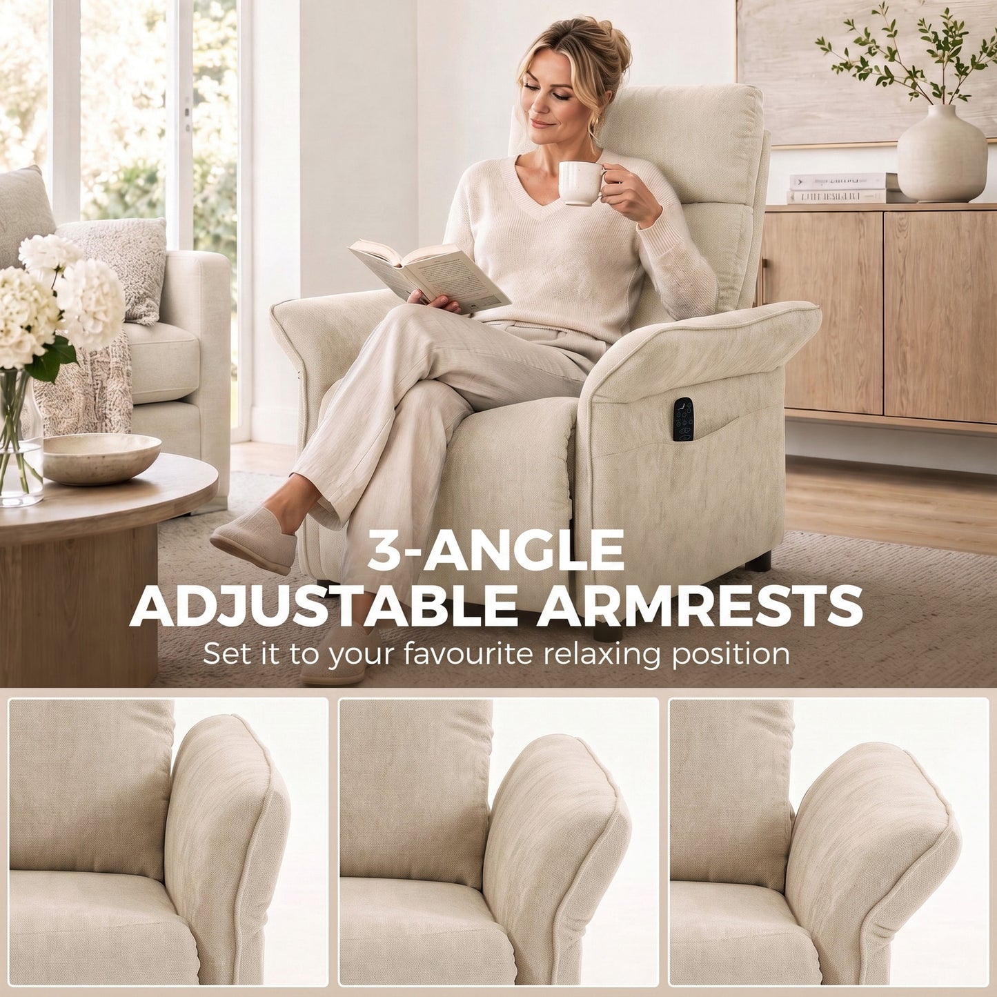 HOMCOM Massage Recliner Chair With Heat And Adjustable Armrests Beige