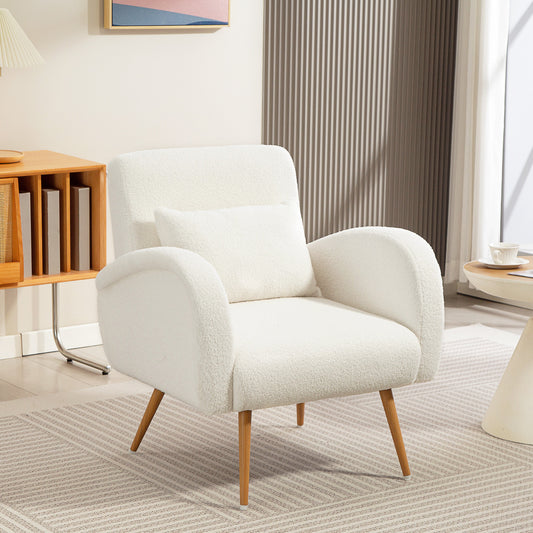 HOMCOM Teddy Fleece Accent Chair Cream White With High Resilience Foam And Removable Washable Lumbar Cushion